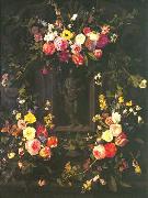 Garland of flowers surrounding Christ figure in grisaille Jan Philip van Thielen